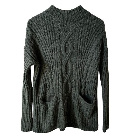 Abercrombie & Fitch Sweaters - Abercrombie & Fitch Womens Cable Knit Mockneck Sweater Green S Fisherman Classic